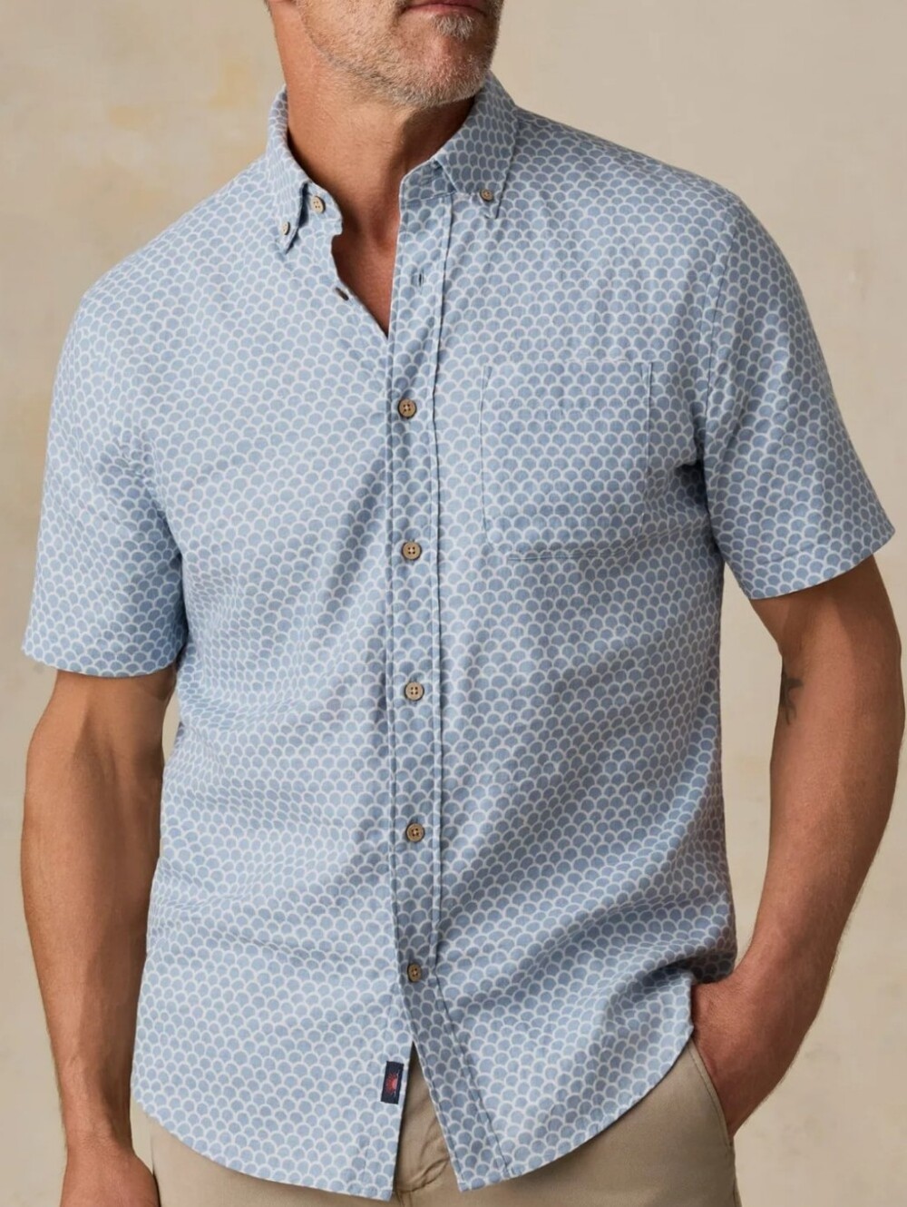 Faherty Short-Sleeve Breeze Shirt In Fishscale Redux Size XL